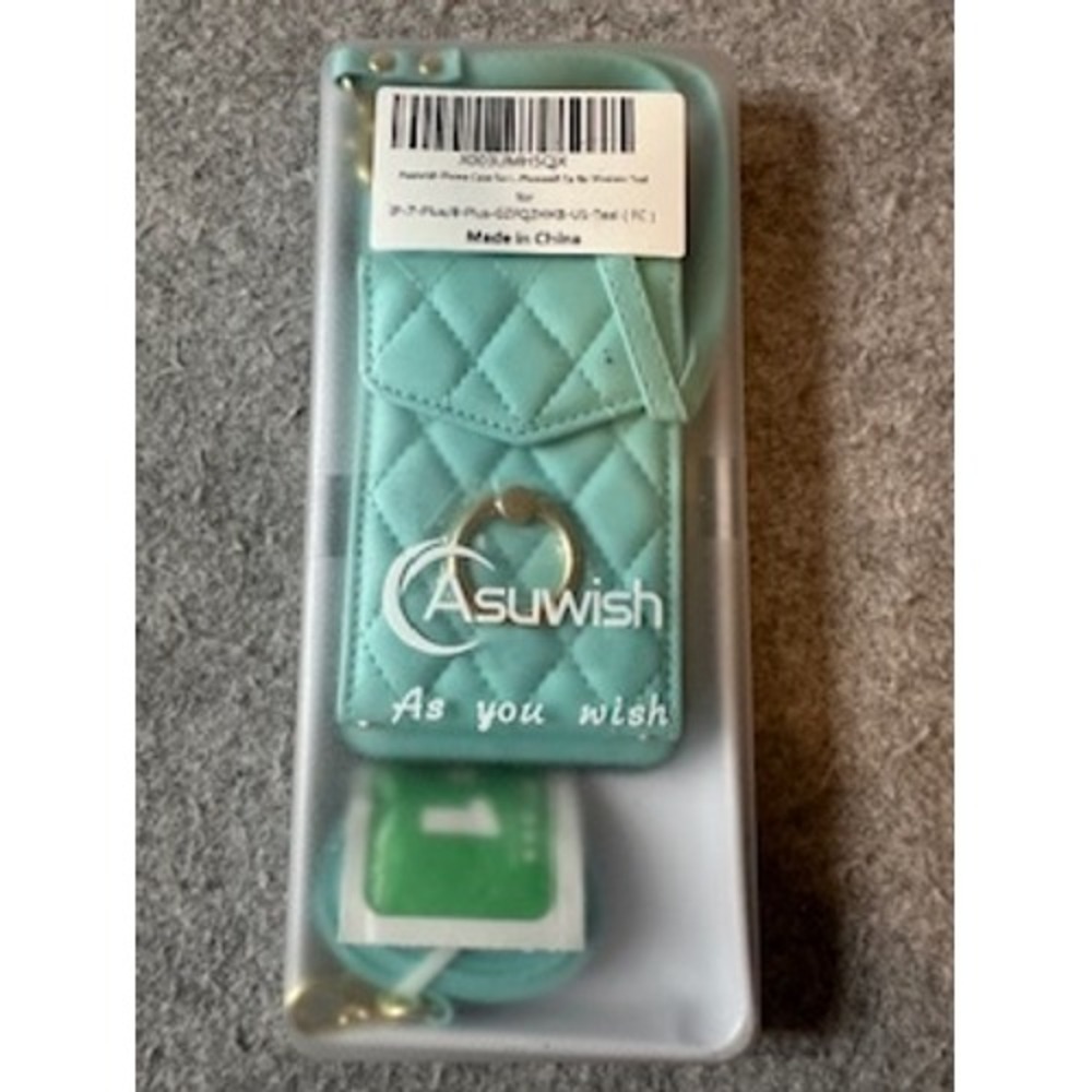 Asuwish iPhone 7 Plus 8 Plus Quilted Wallet Case Teal Crossbody Ring Stand NEW